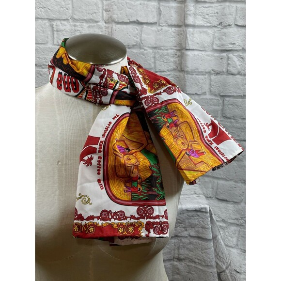 Vintage Kona Coffee Mill From Mauna Kea Hawaii Hibiscus Flower Neck Scarf 43x17 - Picture 4 of 9